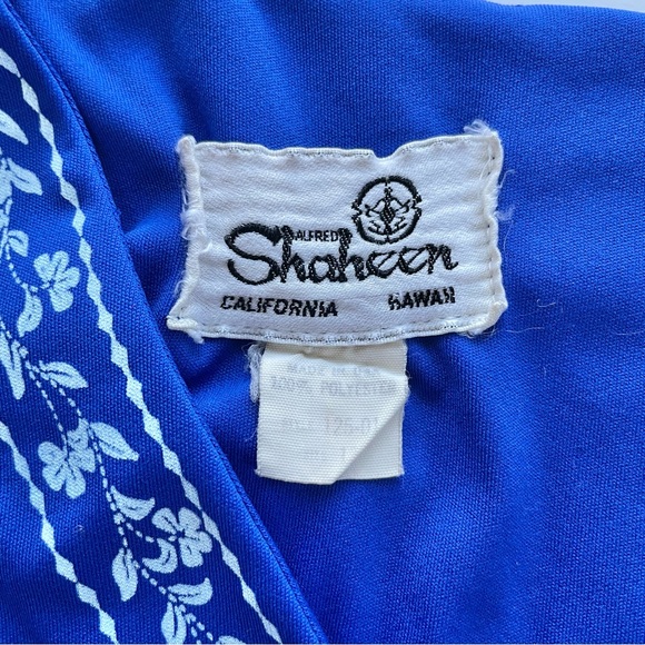 Vintage Alfred Shaheen Signed Blue White Spring Summer Midi Dress Size 12 (4/6) - Picture 12 of 15